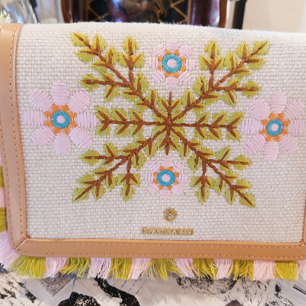 Embroidered Beige and Pink Women's Bag